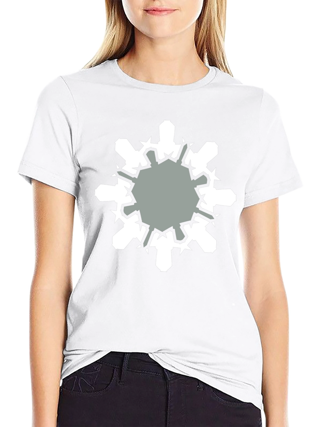 Geometric Snowflake Graphic Print Black T-Shirt