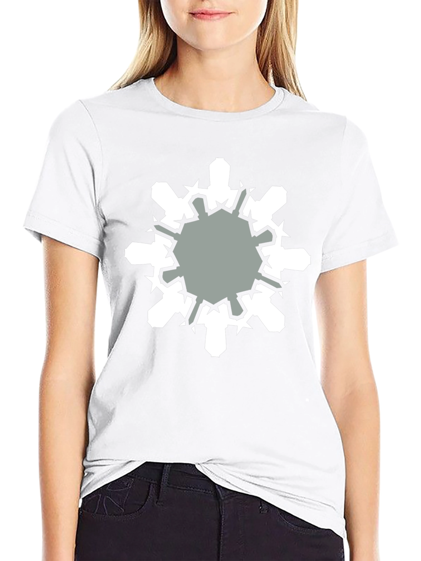 Geometric Snowflake Graphic Print Black T-Shirt