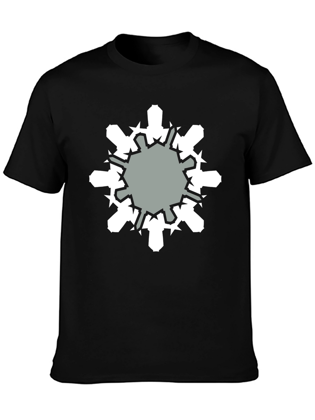 Geometric Snowflake Graphic Print Black T-Shirt