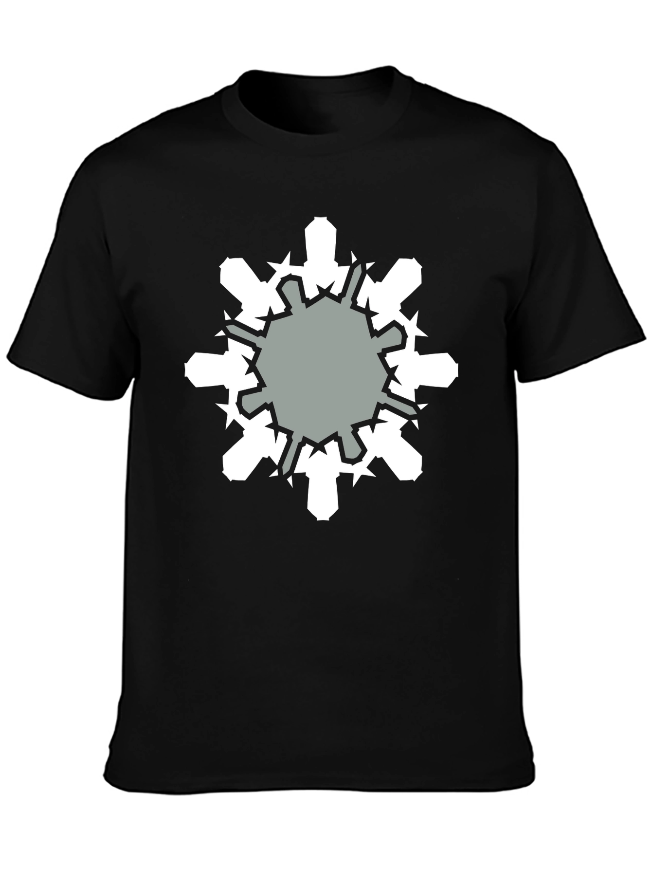 Geometric Snowflake Graphic Print Black T-Shirt