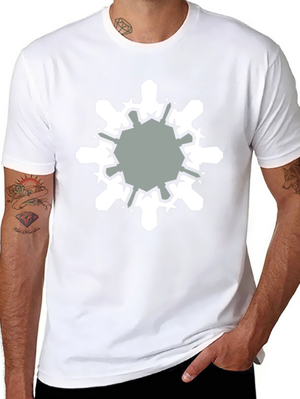 Geometric Snowflake Graphic Print Black T-Shirt