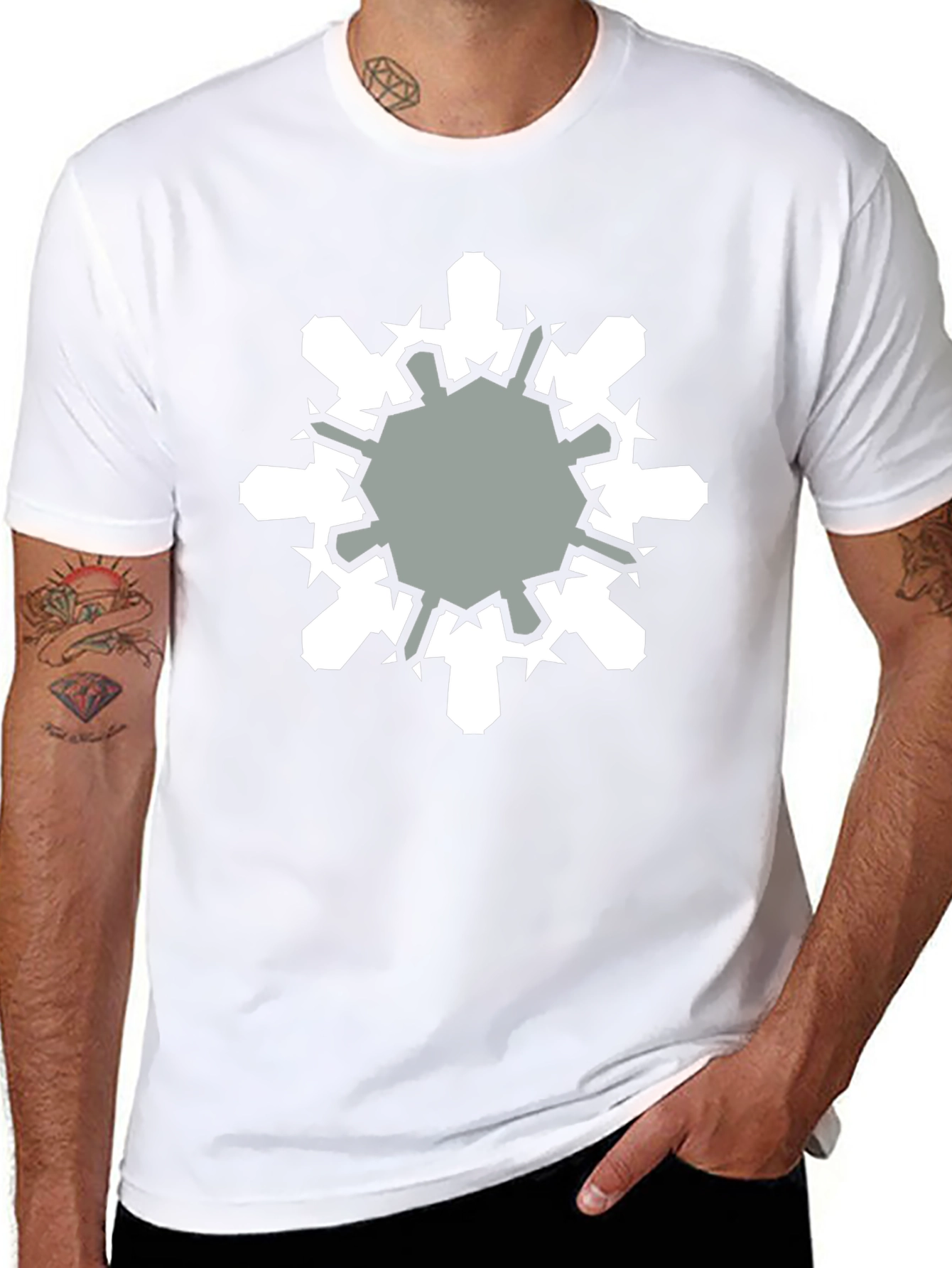 Geometric Snowflake Graphic Print Black T-Shirt