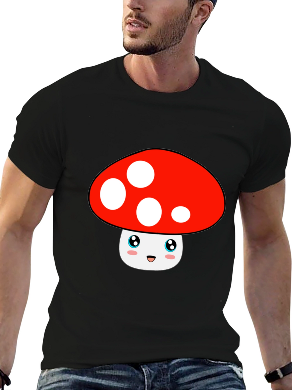 Cute Mushroom Graphic Tee - Black