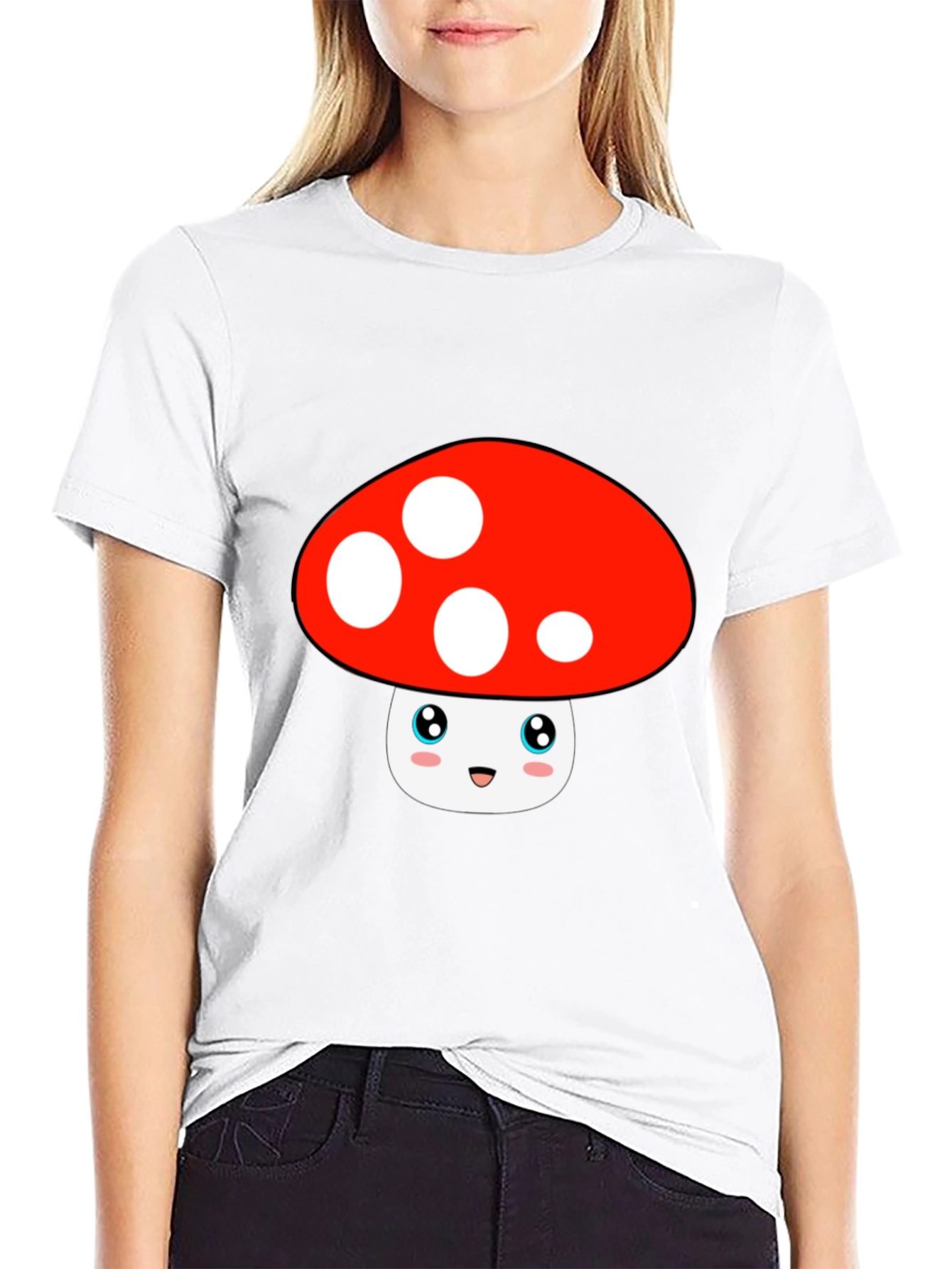 Cute Mushroom Graphic Tee - Black