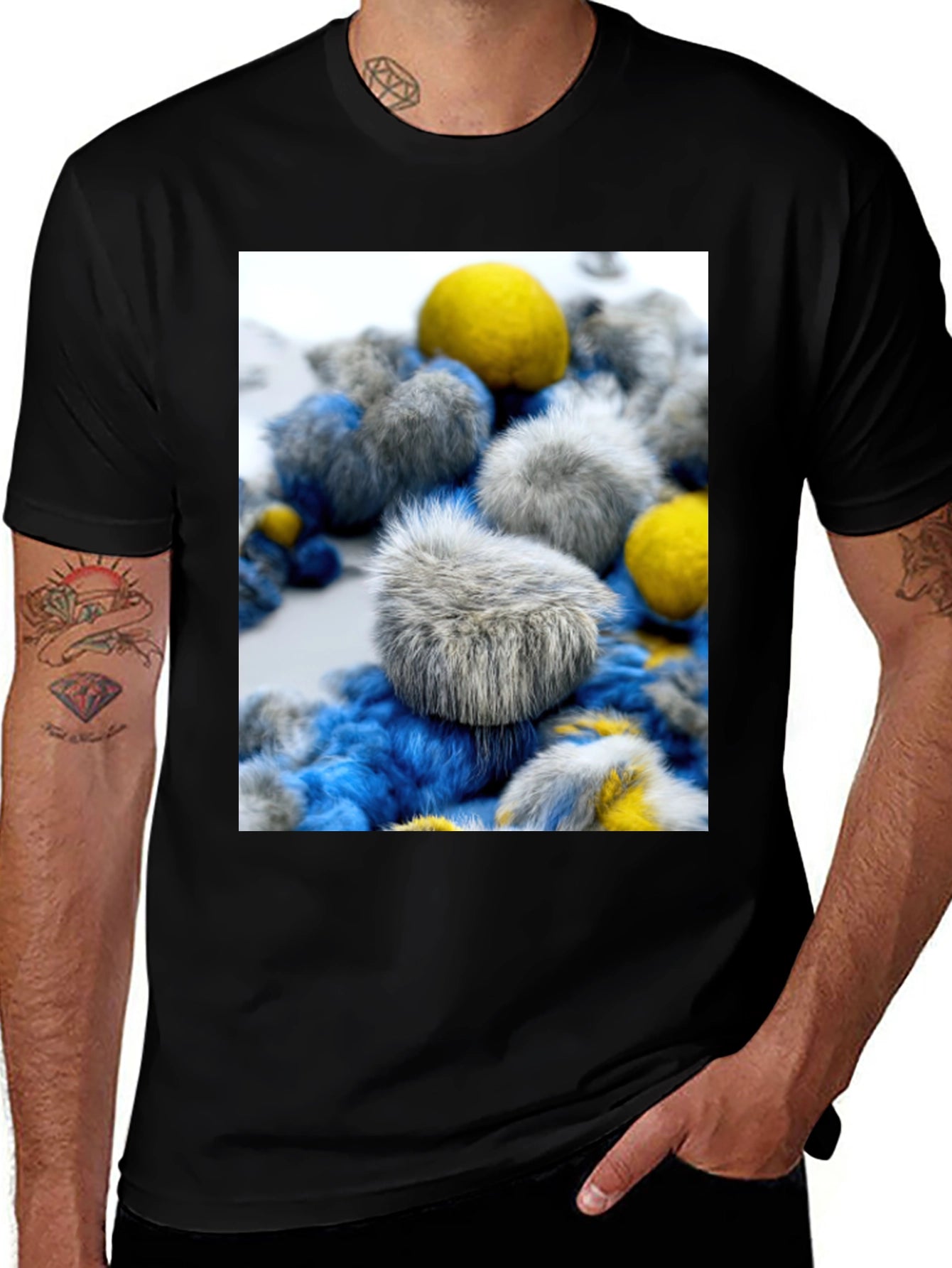 Unique Fuzzy Balls Design T-Shirt - Soft Cotton Blend