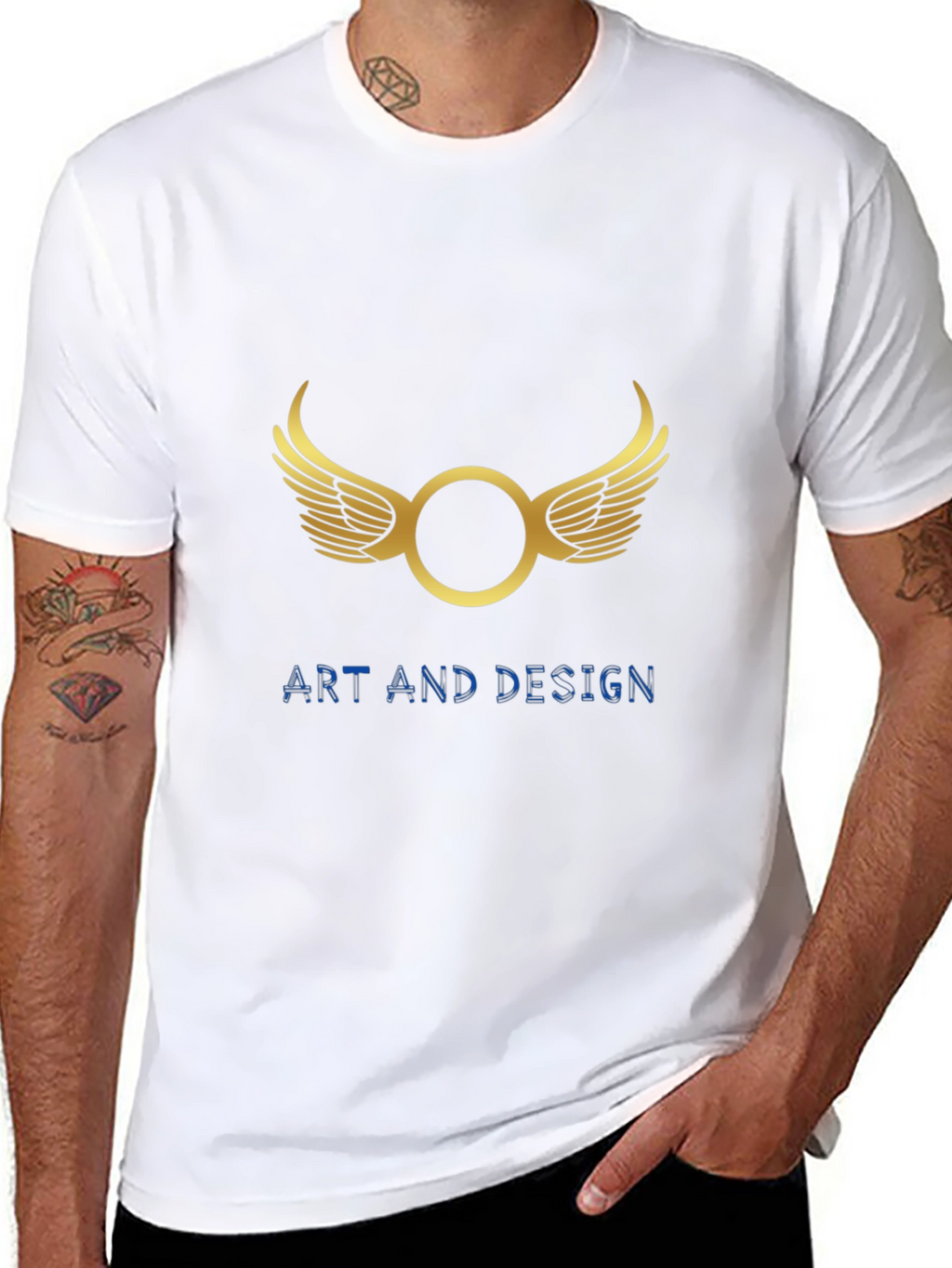 Mens Black Graphic Tee - Wings Art Design