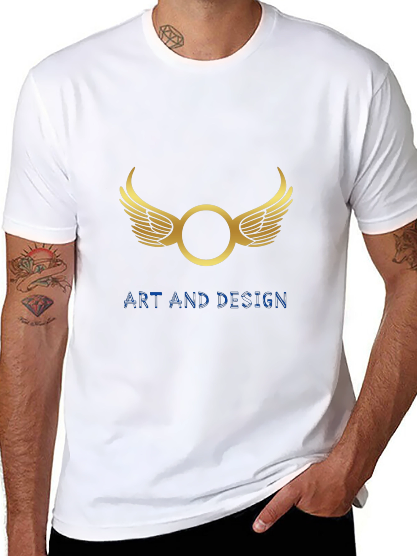 Mens Black Graphic Tee - Wings Art Design