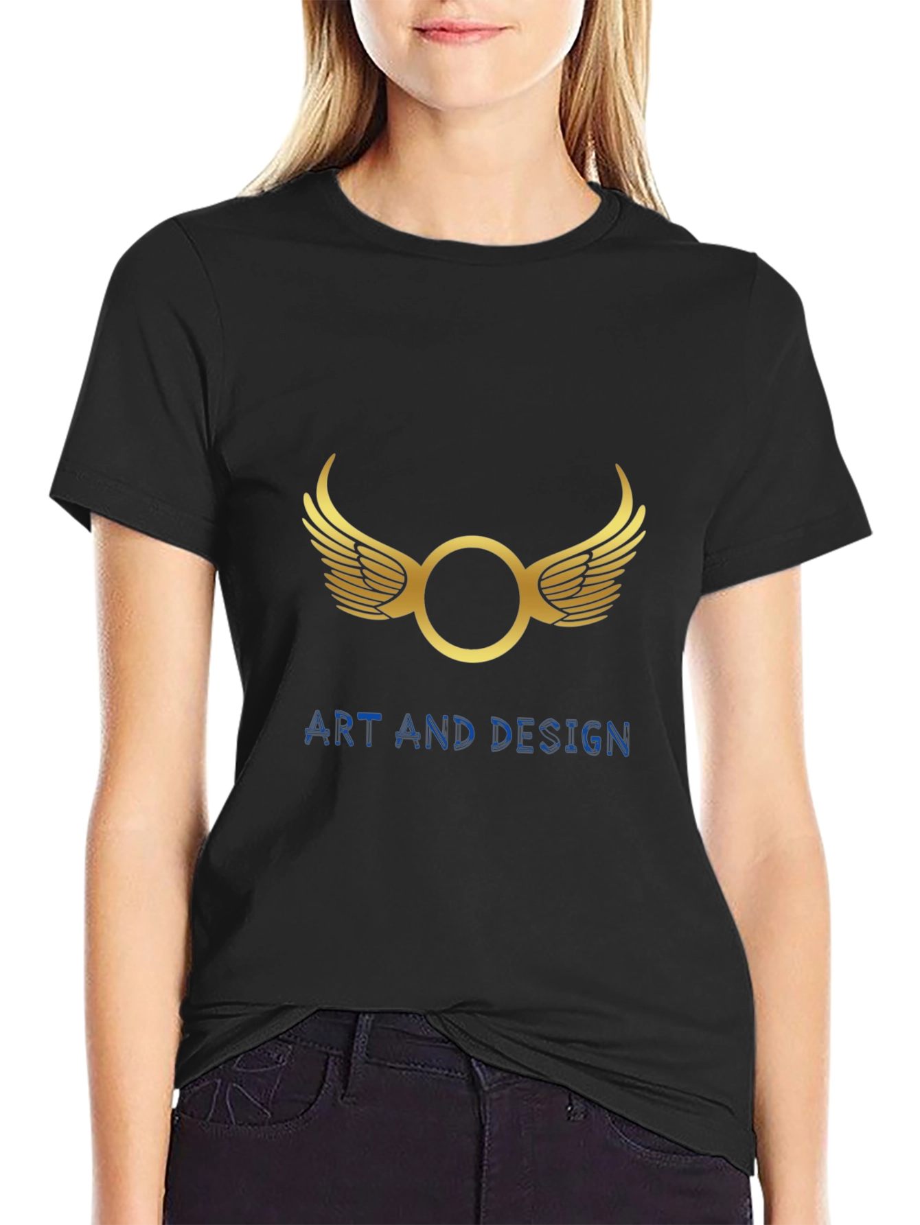 Mens Black Graphic Tee - Wings Art Design