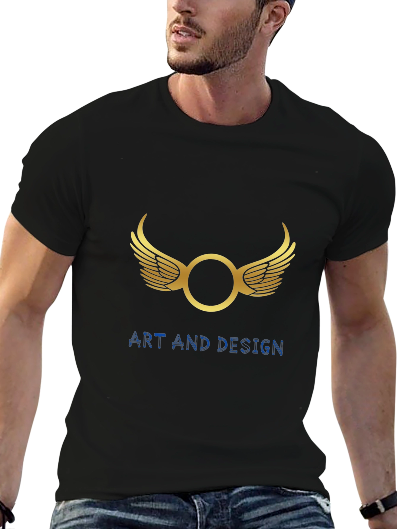 Mens Black Graphic Tee - Wings Art Design