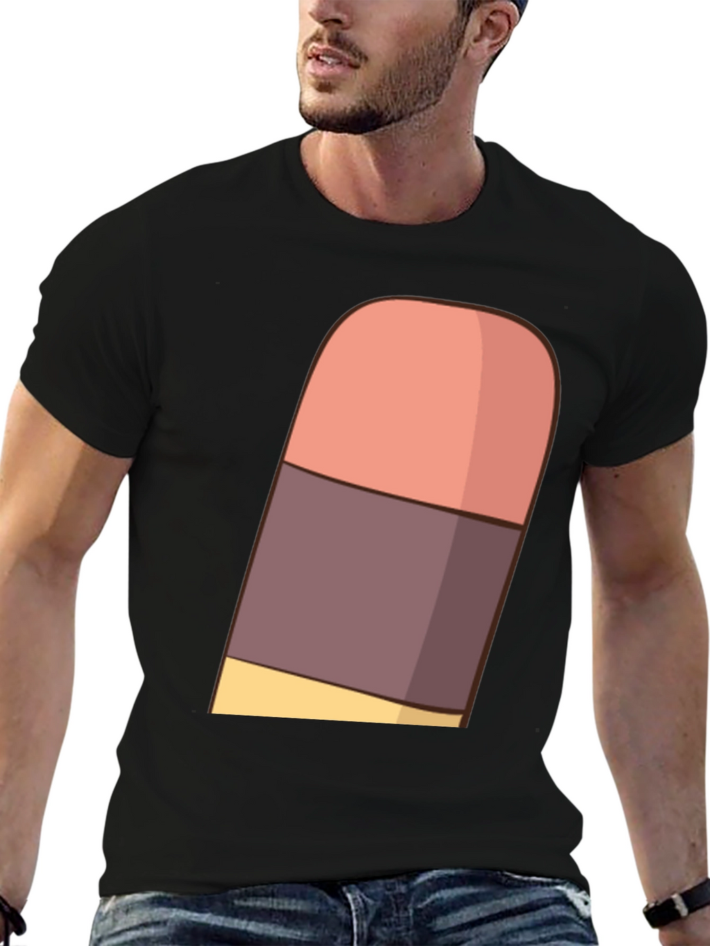 Cartoon Eraser Graphic T-Shirt - Black Cotton Blend
