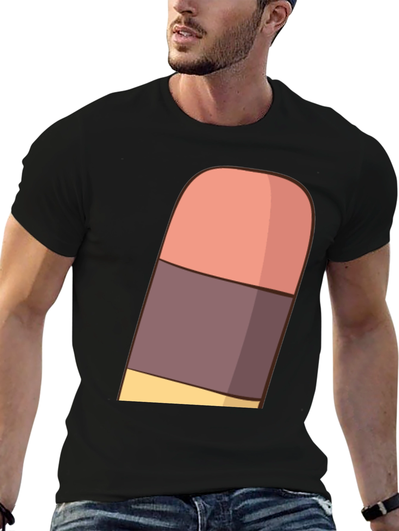 Cartoon Eraser Graphic T-Shirt - Black Cotton Blend