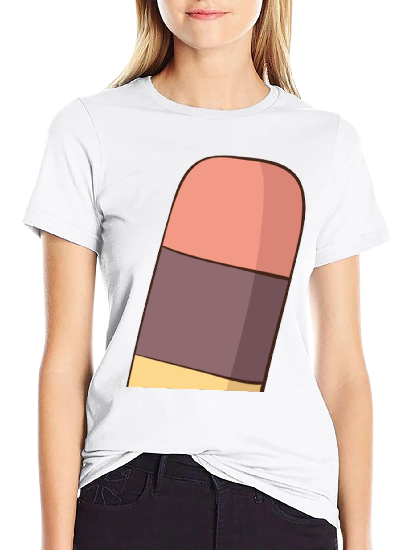 Cartoon Eraser Graphic T-Shirt - Black Cotton Blend