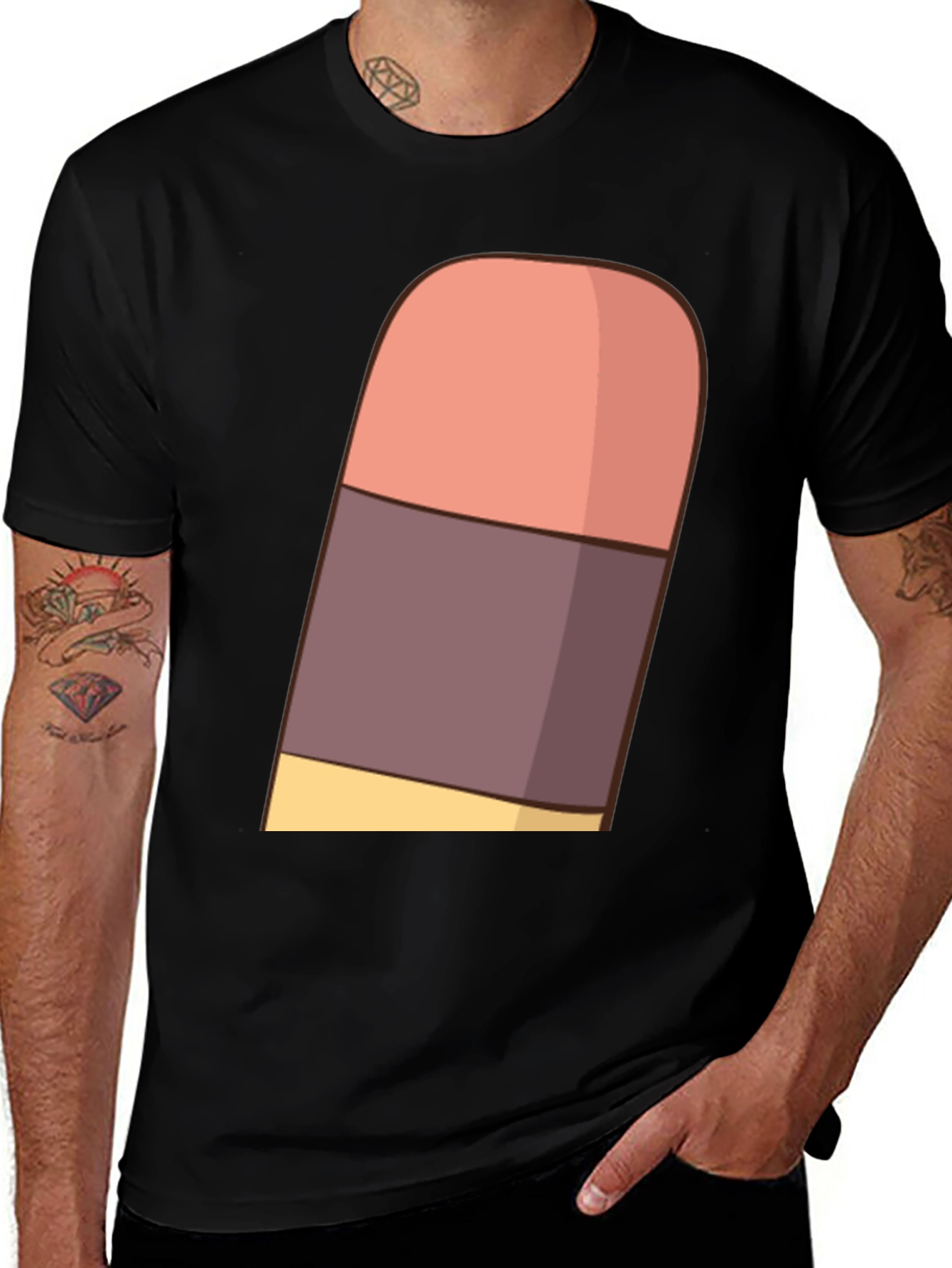 Cartoon Eraser Graphic T-Shirt - Black Cotton Blend