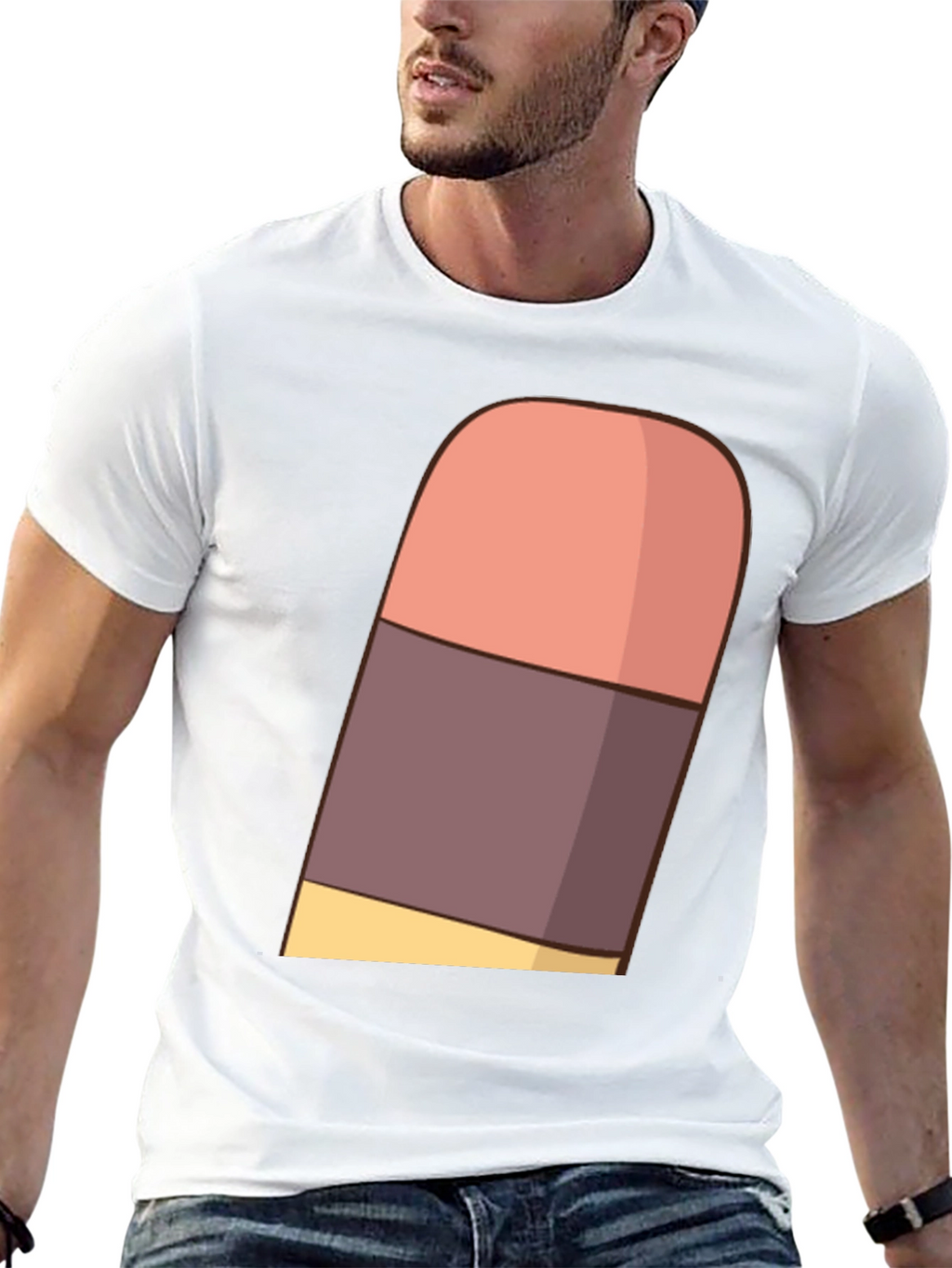 Cartoon Eraser Graphic T-Shirt - Black Cotton Blend
