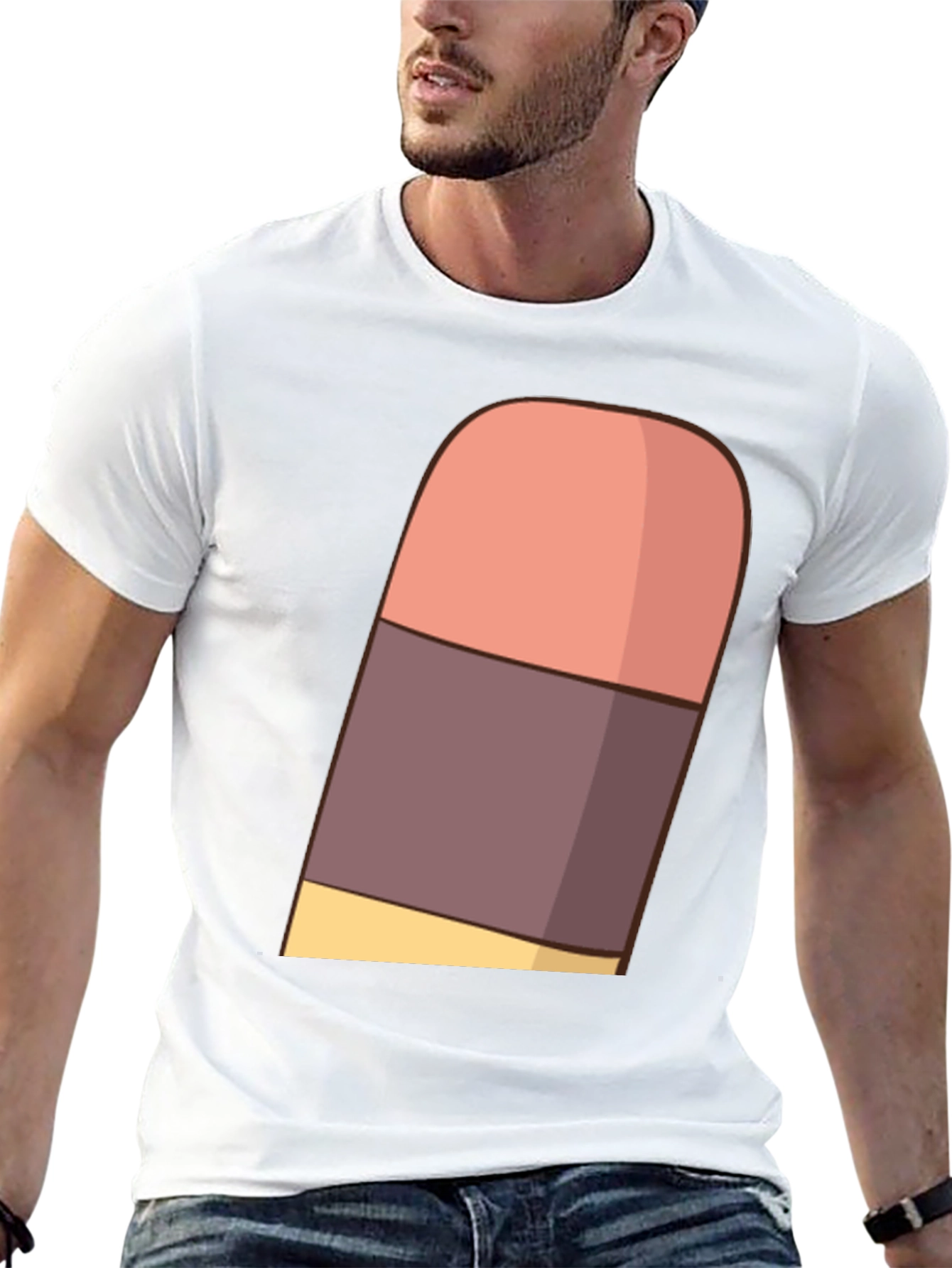 Cartoon Eraser Graphic T-Shirt - Black Cotton Blend