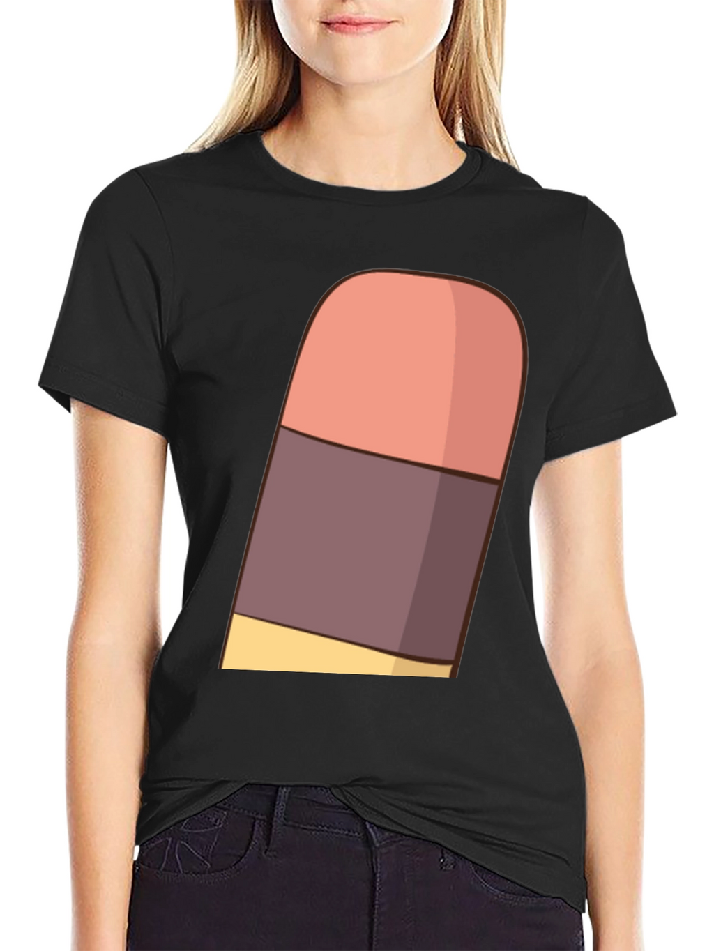 Cartoon Eraser Graphic T-Shirt - Black Cotton Blend