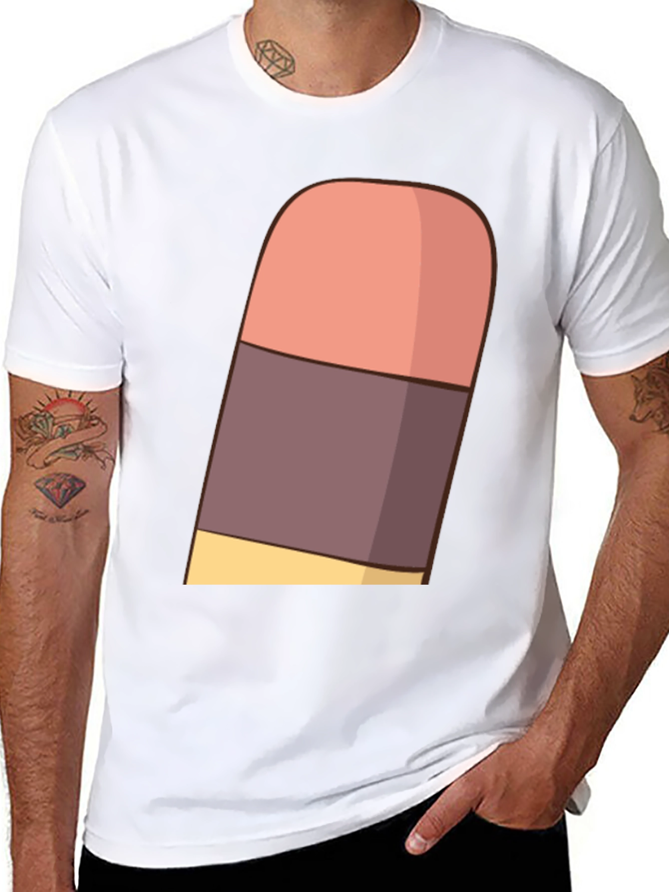 Cartoon Eraser Graphic T-Shirt - Black Cotton Blend