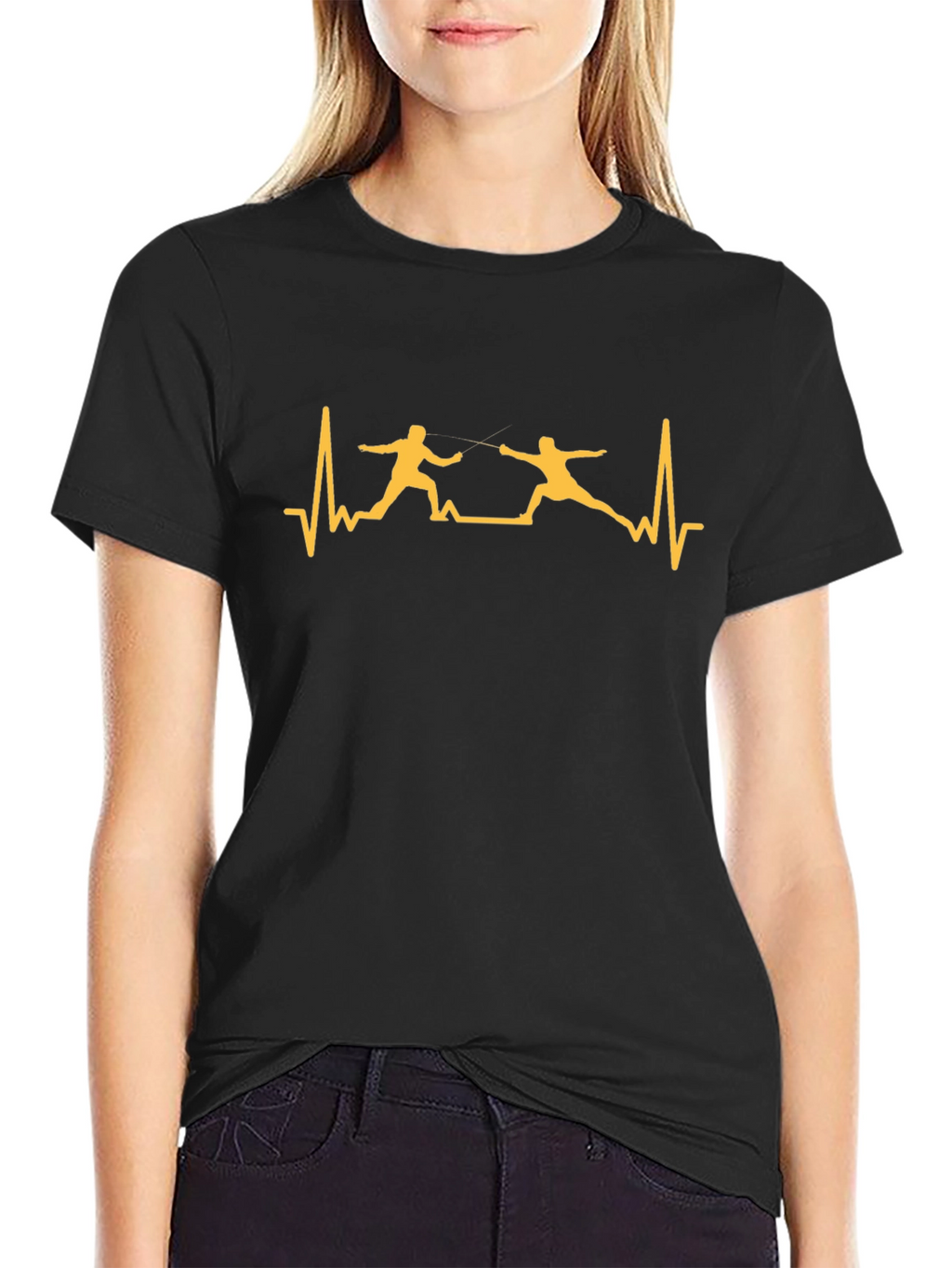 Fencing Heartbeat Graphic T-Shirt - Black