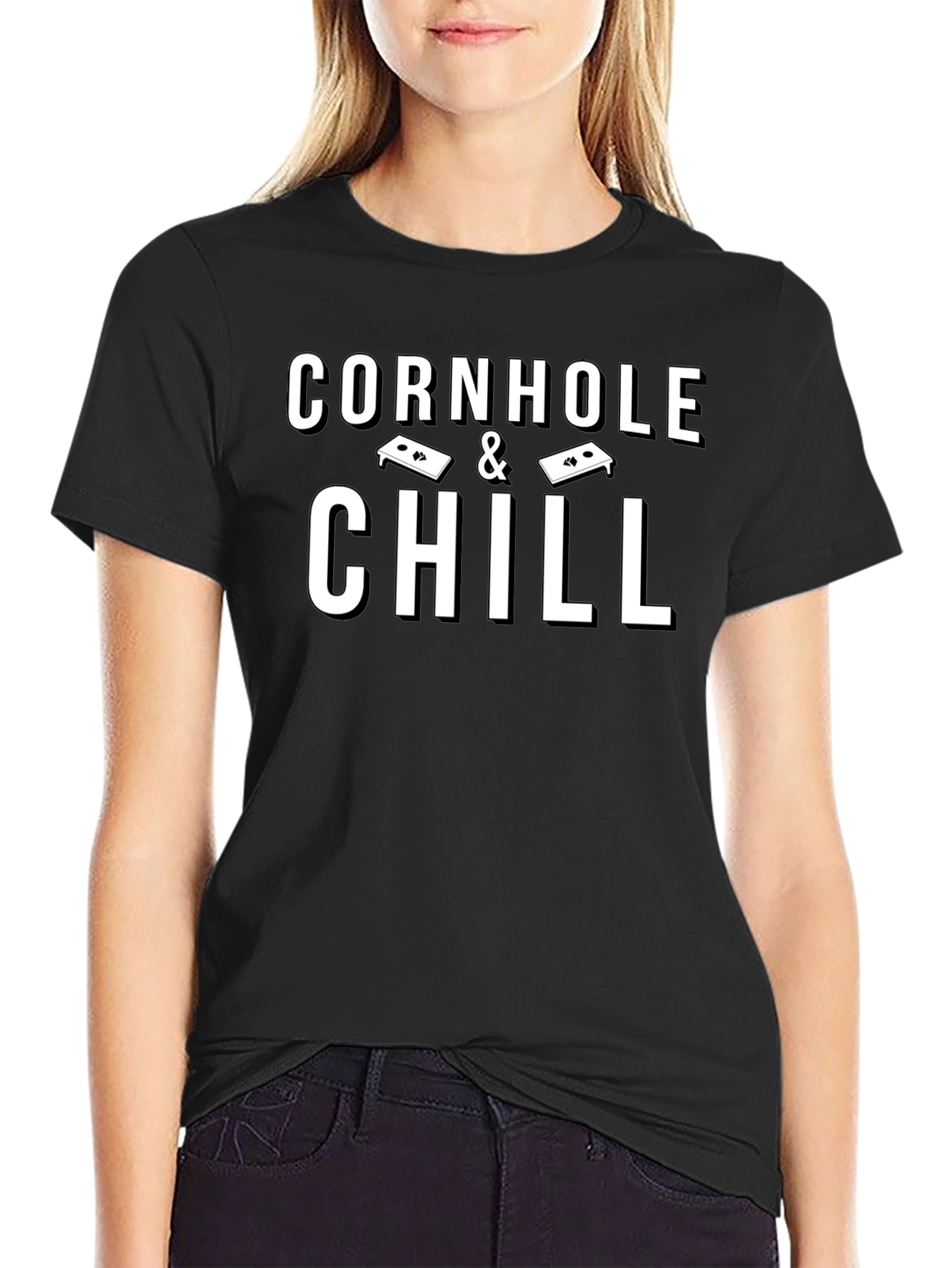Cornhole & Chill Black Graphic T-Shirt