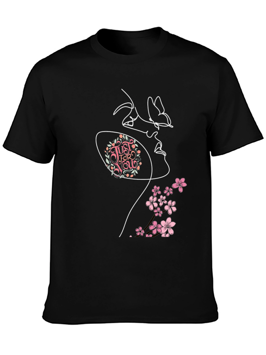 Floral Butterfly Woman Graphic Tee - Black