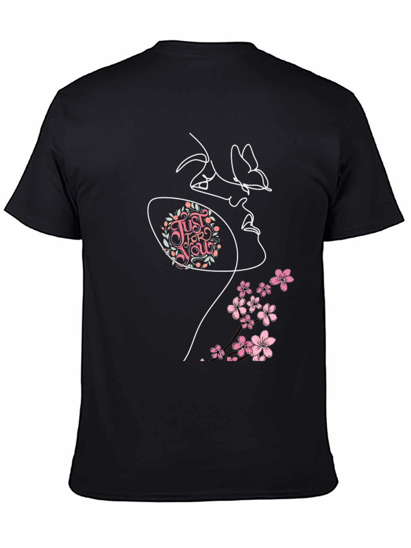 Floral Butterfly Woman Graphic Tee - Black