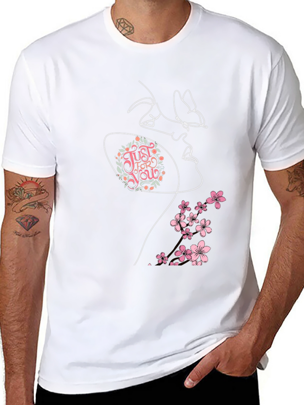 Floral Butterfly Woman Graphic Tee - Black