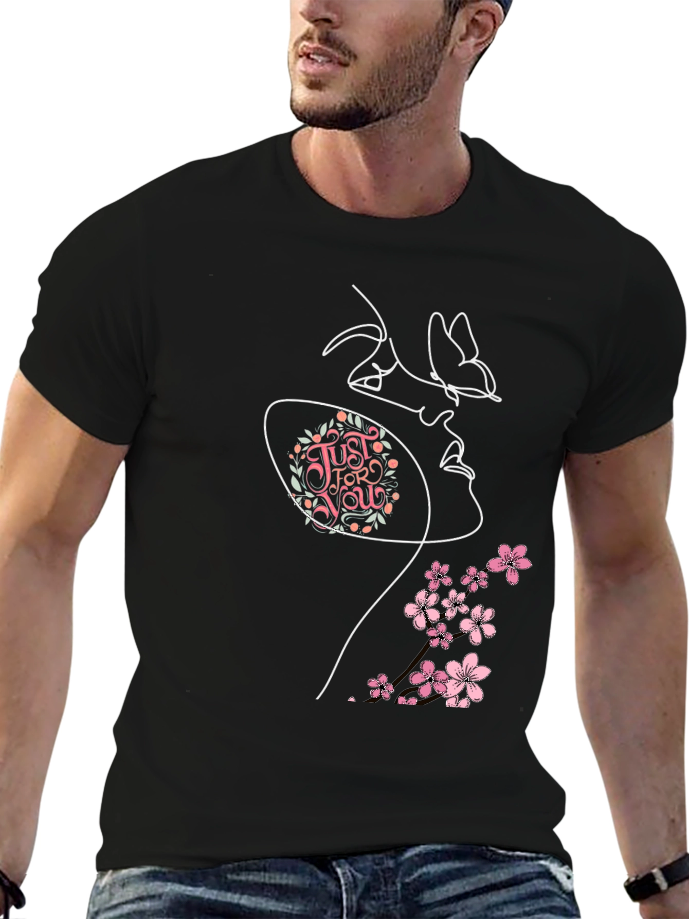 Floral Butterfly Woman Graphic Tee - Black