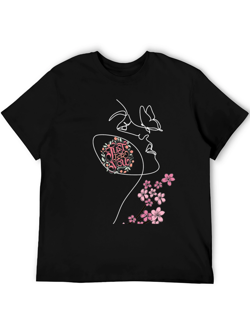 Floral Butterfly Woman Graphic Tee - Black