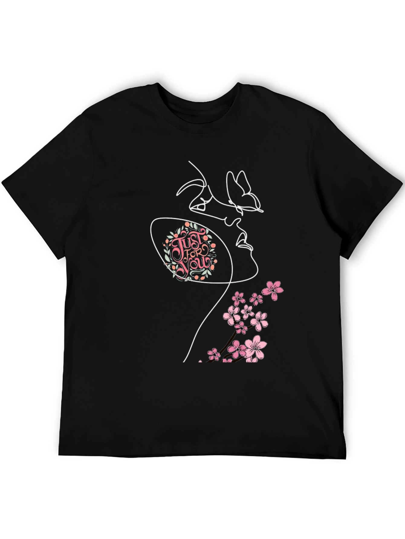 Floral Butterfly Woman Graphic Tee - Black