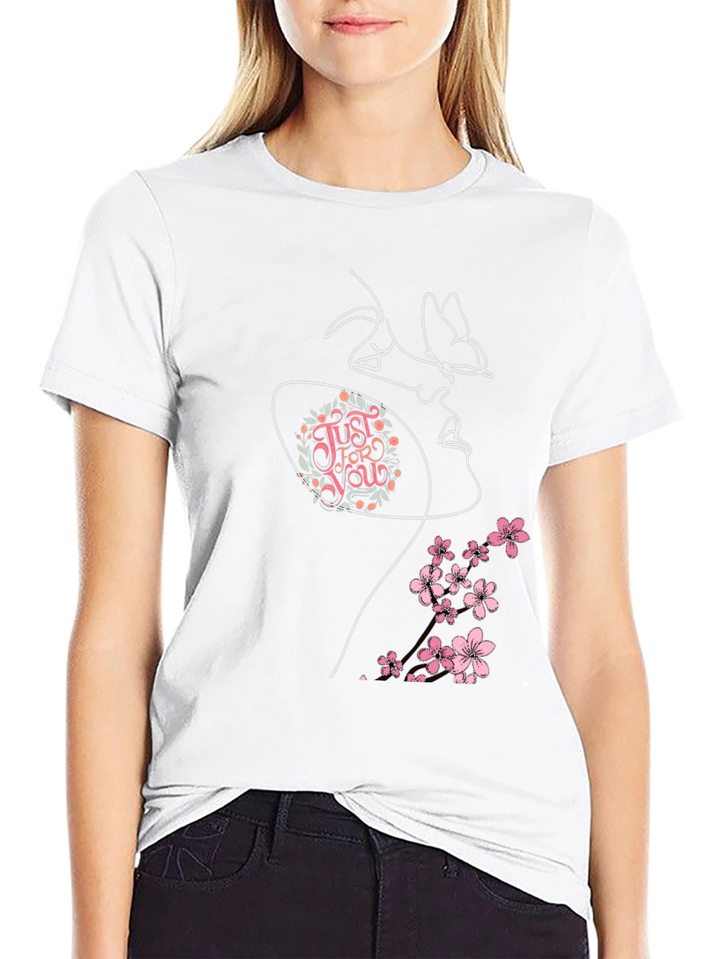 Floral Butterfly Woman Graphic Tee - Black