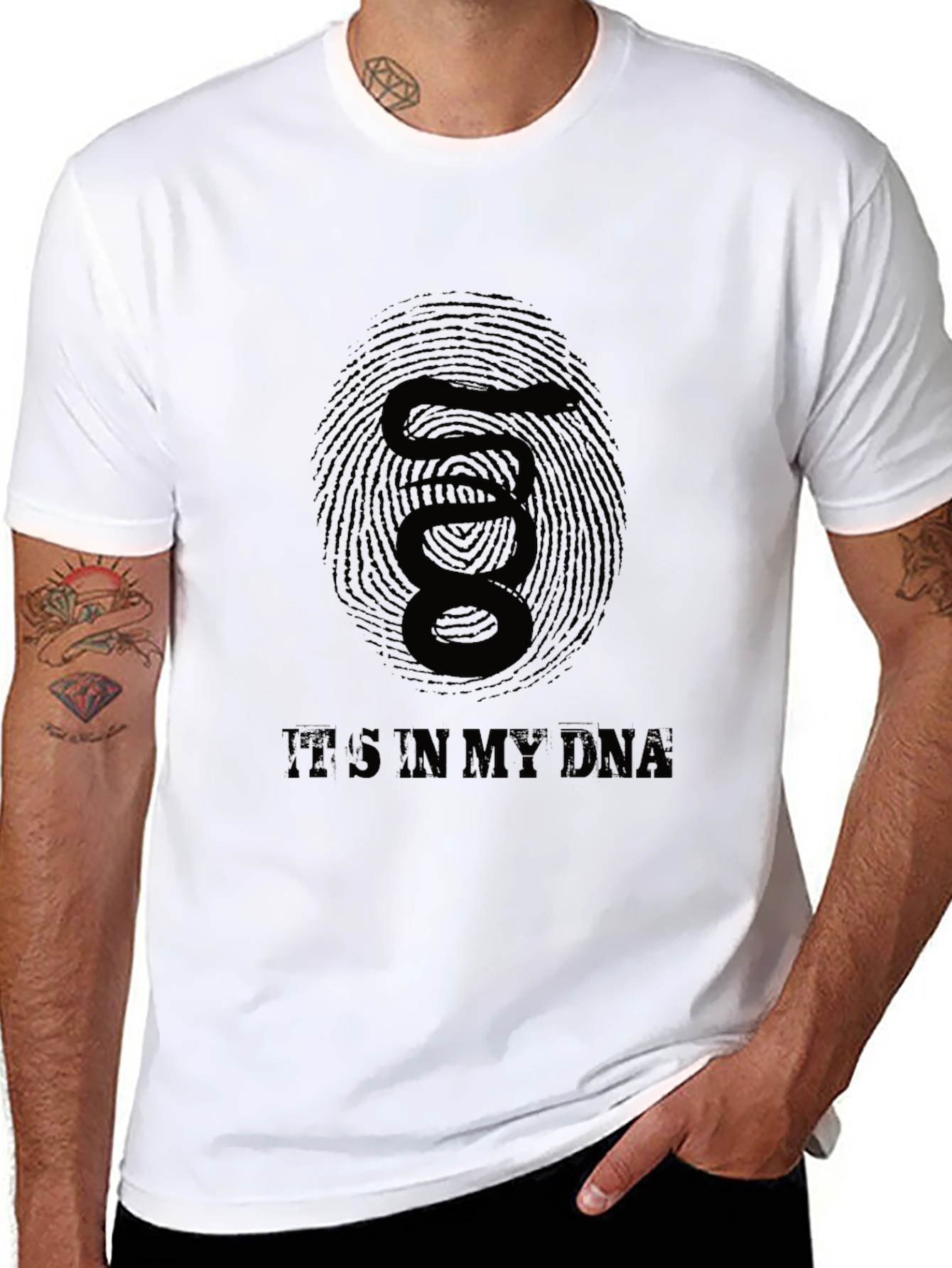 DNA Snake Graphic Tee - Black Cotton Casual