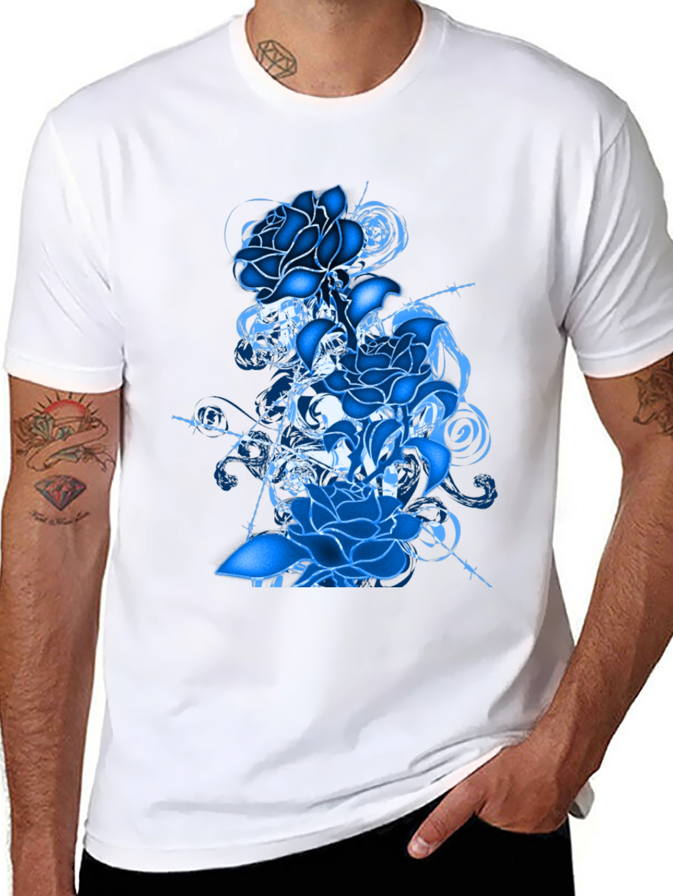 Blue Rose Graphic T-Shirt - Stylish Mens Tee
