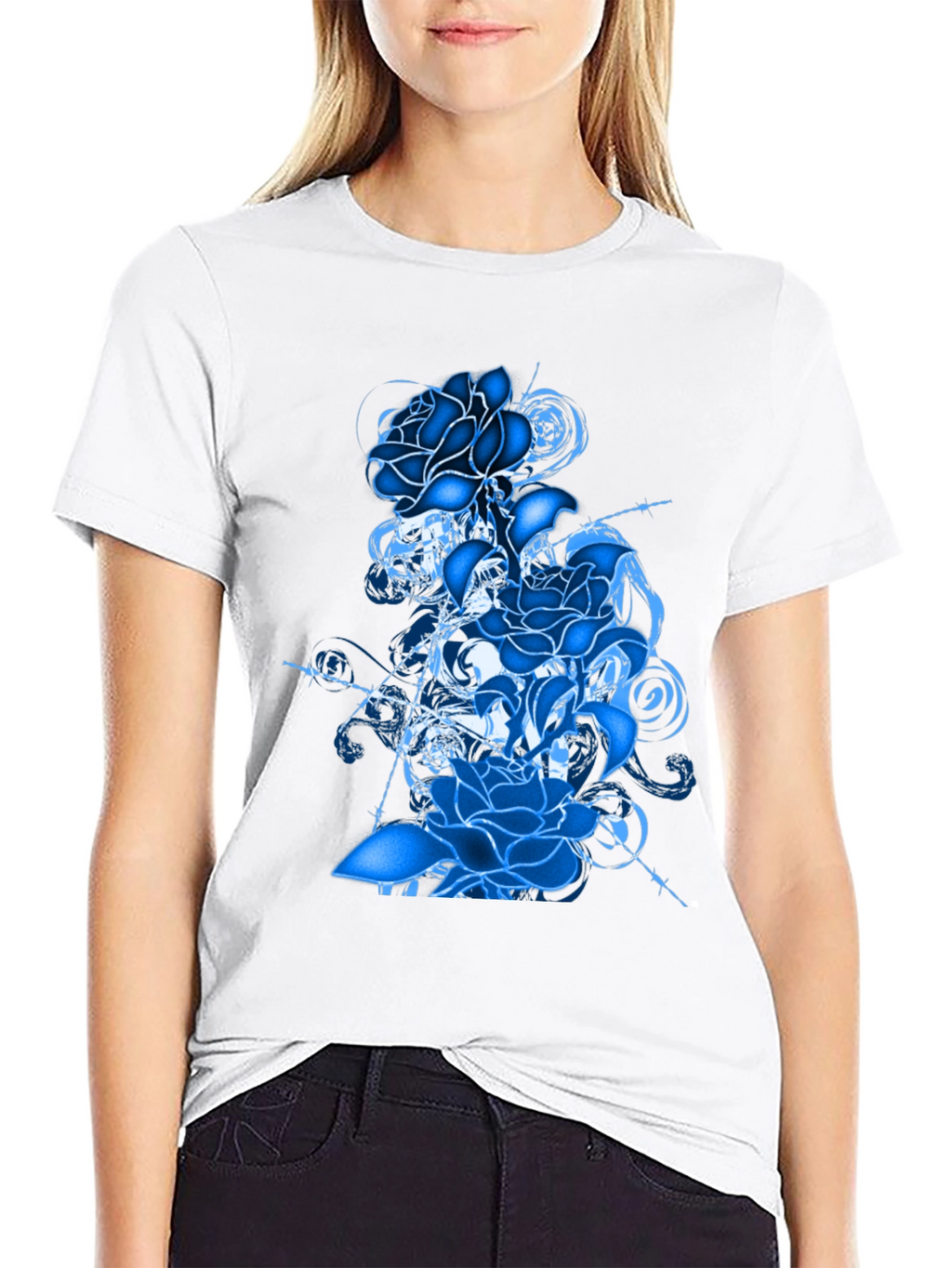Blue Rose Graphic T-Shirt - Stylish Mens Tee