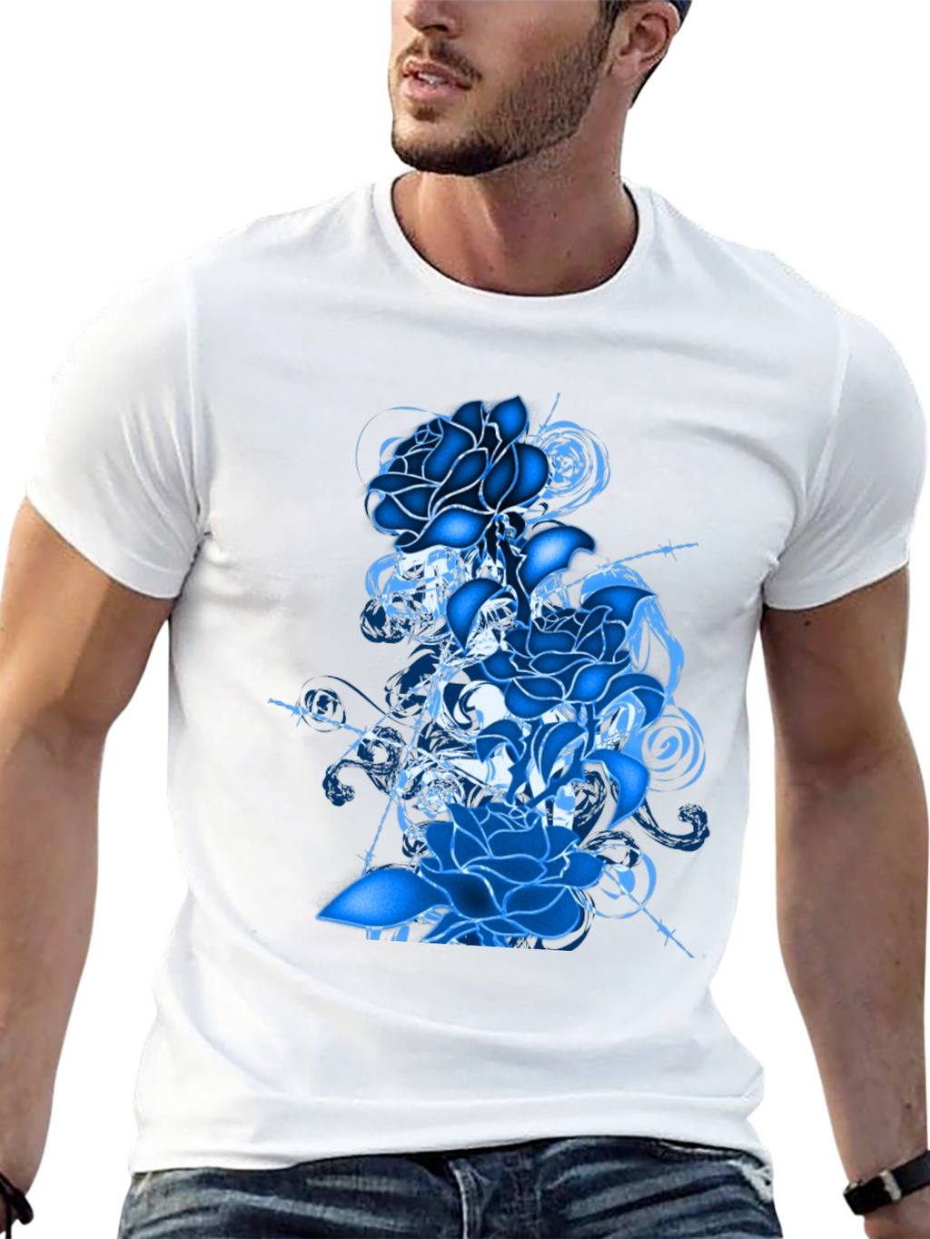 Blue Rose Graphic T-Shirt - Stylish Mens Tee