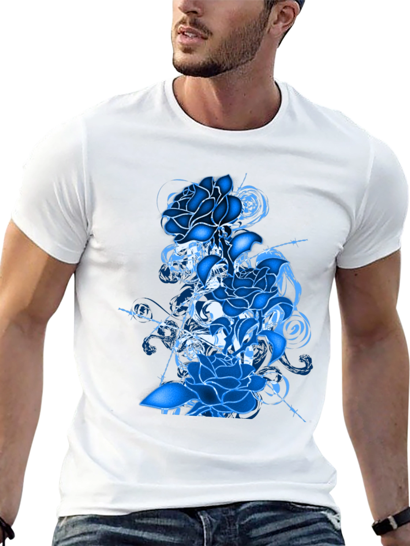 Blue Rose Graphic T-Shirt - Stylish Mens Tee