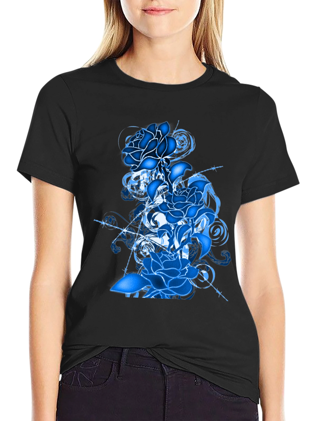 Blue Rose Graphic T-Shirt - Stylish Mens Tee