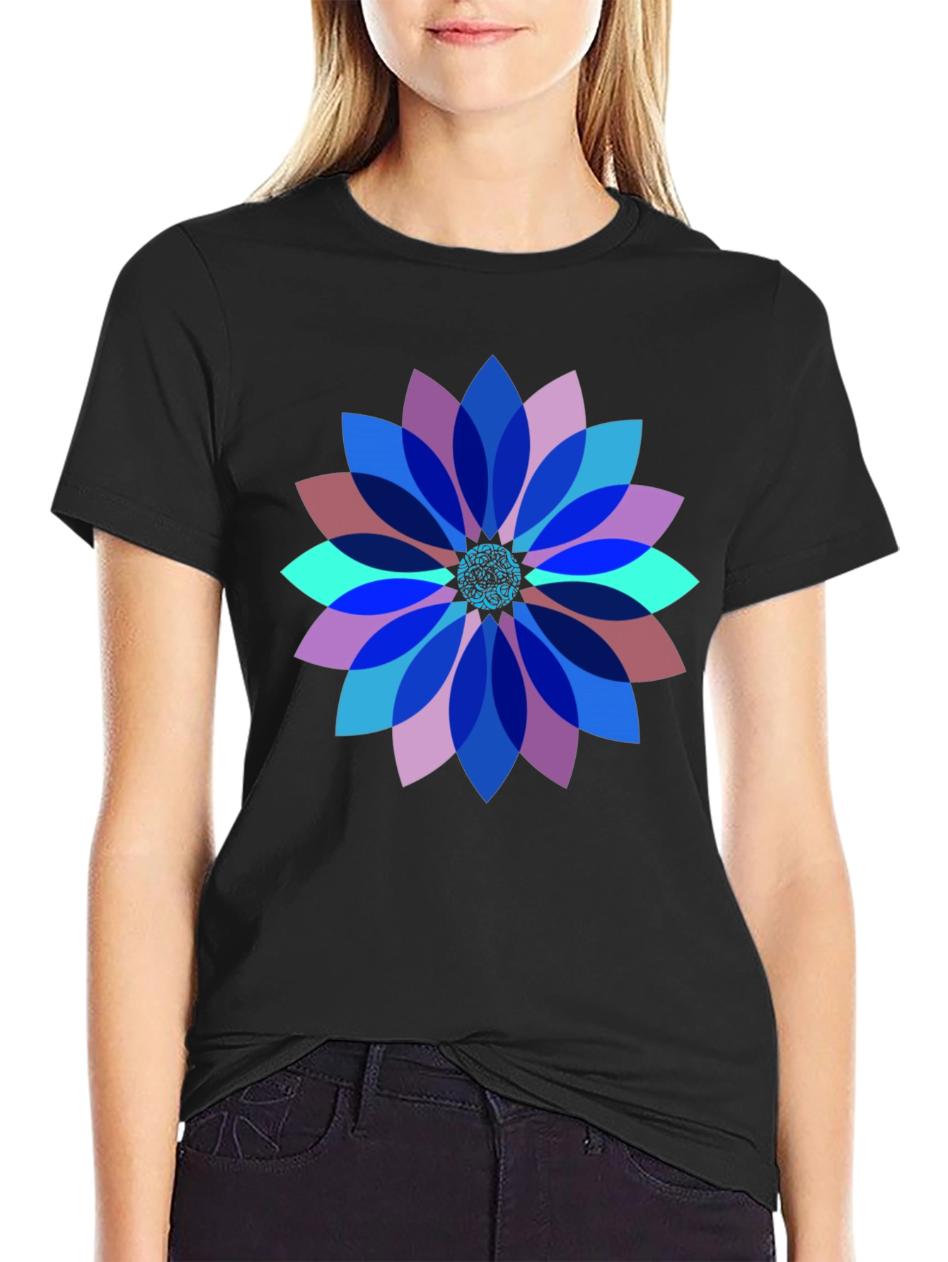 Geometric Flower Graphic T-Shirt - Modern Art Tee
