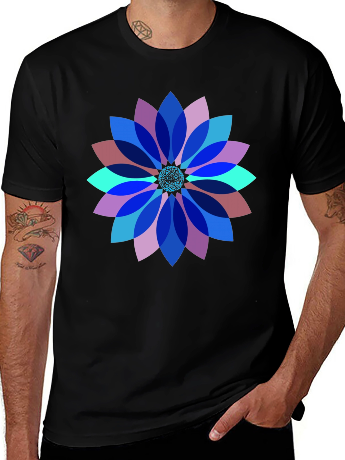 Geometric Flower Graphic T-Shirt - Modern Art Tee