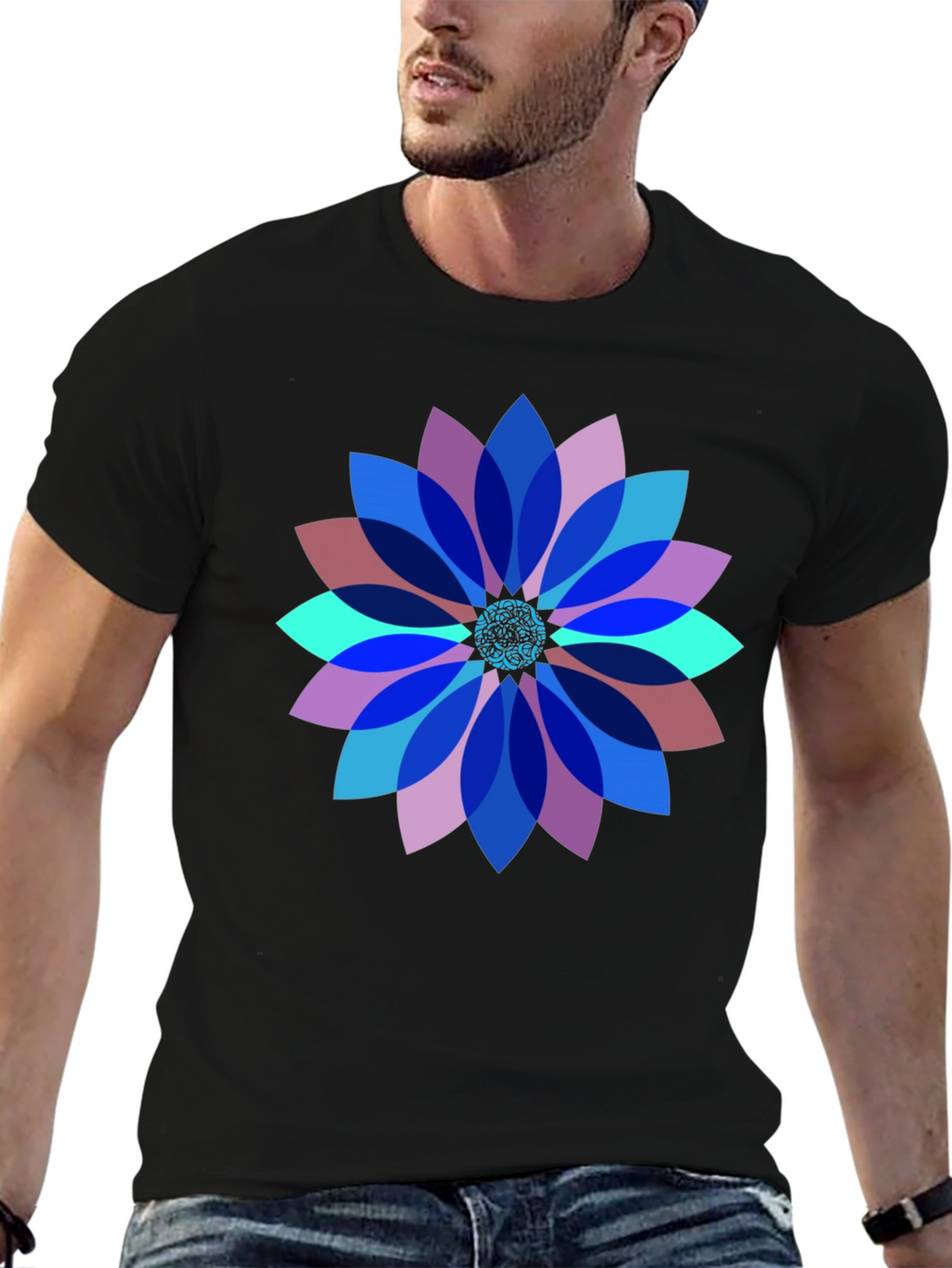 Geometric Flower Graphic T-Shirt - Modern Art Tee