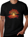 Sunset Graphic Tee - Unique Tribal Sun Design