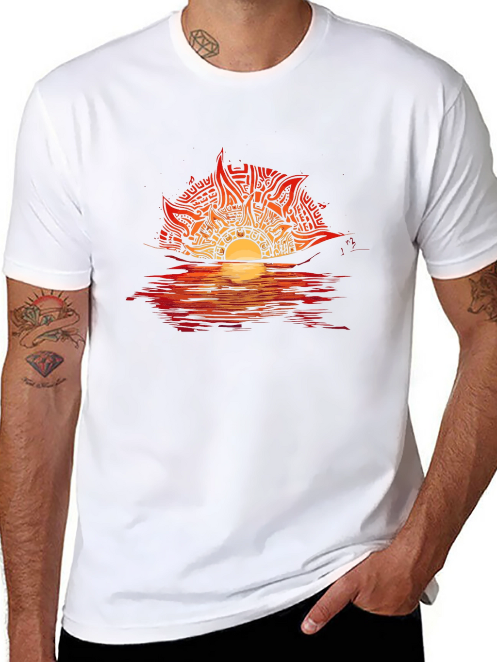 Sunset Graphic Tee - Unique Tribal Sun Design