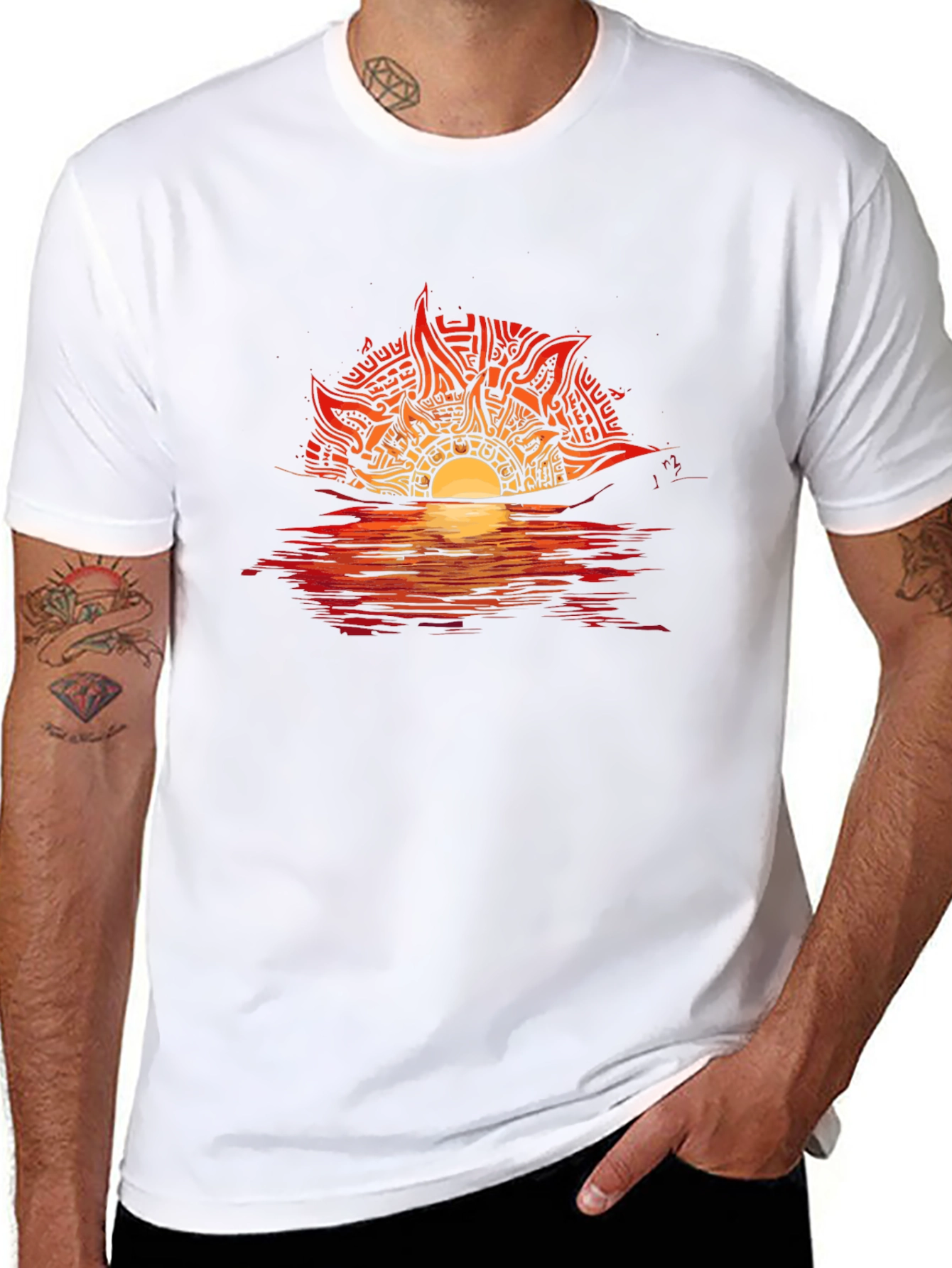 Sunset Graphic Tee - Unique Tribal Sun Design