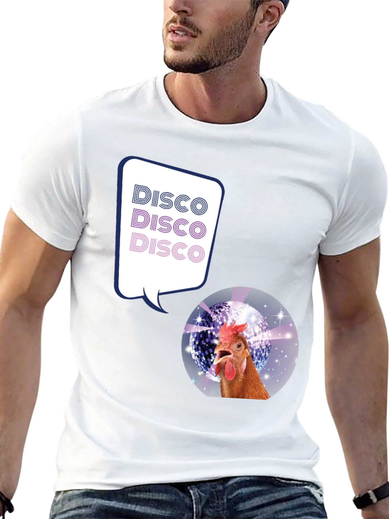 Disco Chicken Graphic Tee - Funny Party Shirt