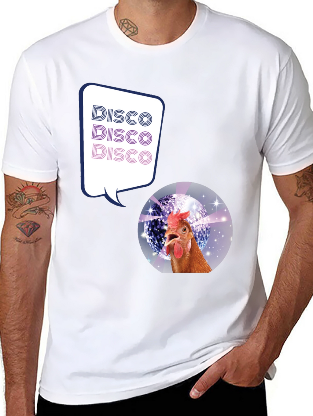 Disco Chicken Graphic Tee - Funny Party Shirt