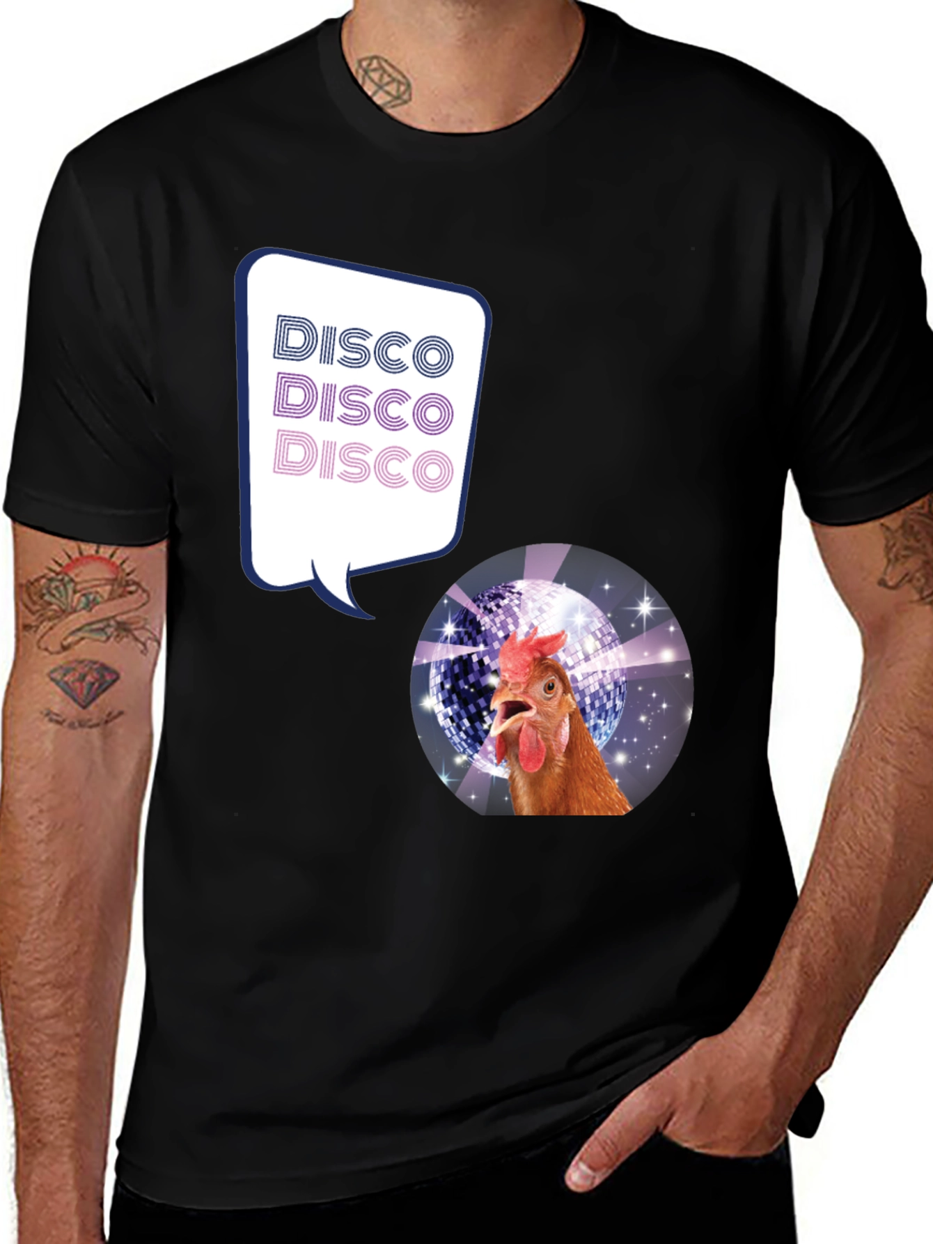 Disco Chicken Graphic Tee - Funny Party Shirt
