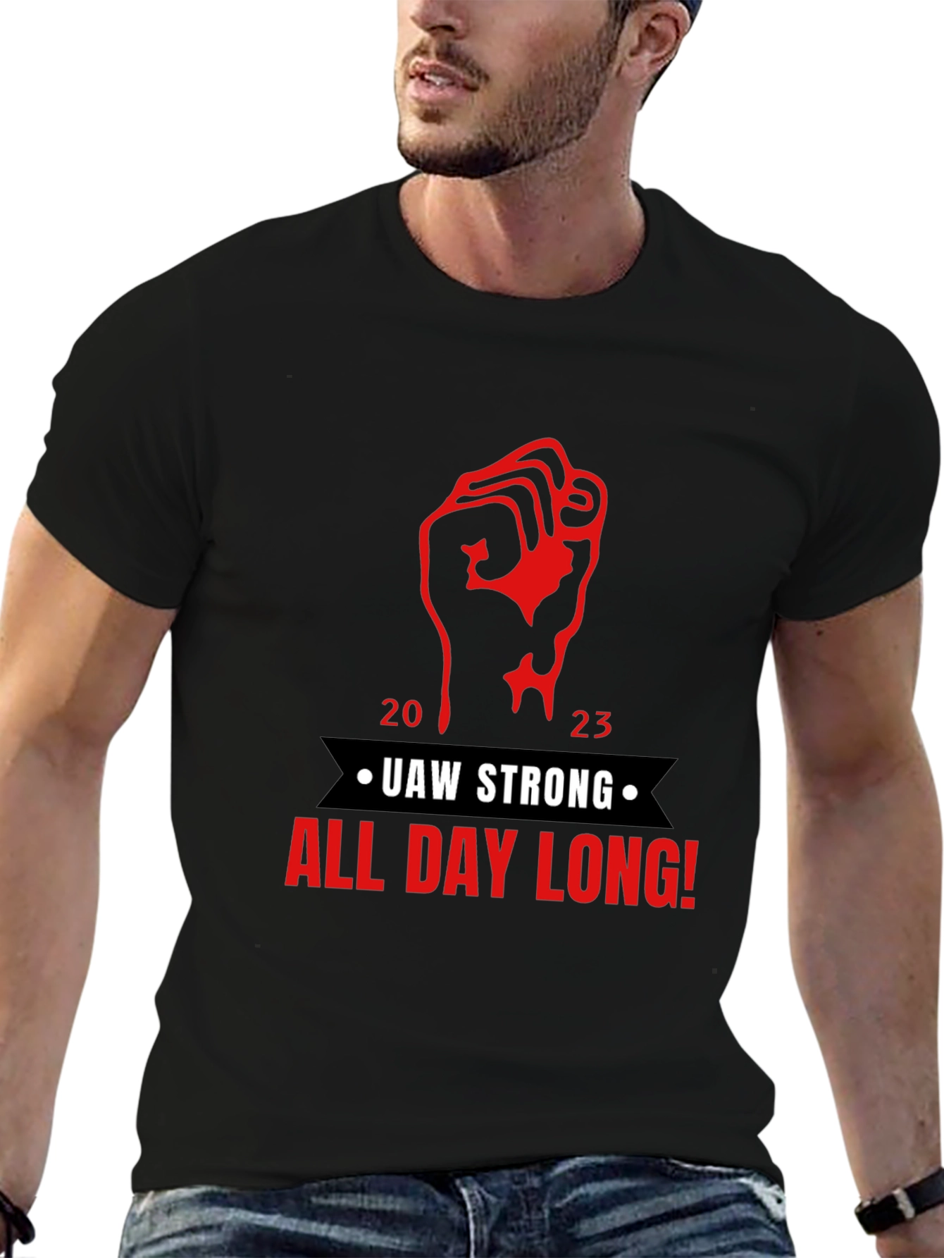UAW Strong All Day Long! Black T-Shirt