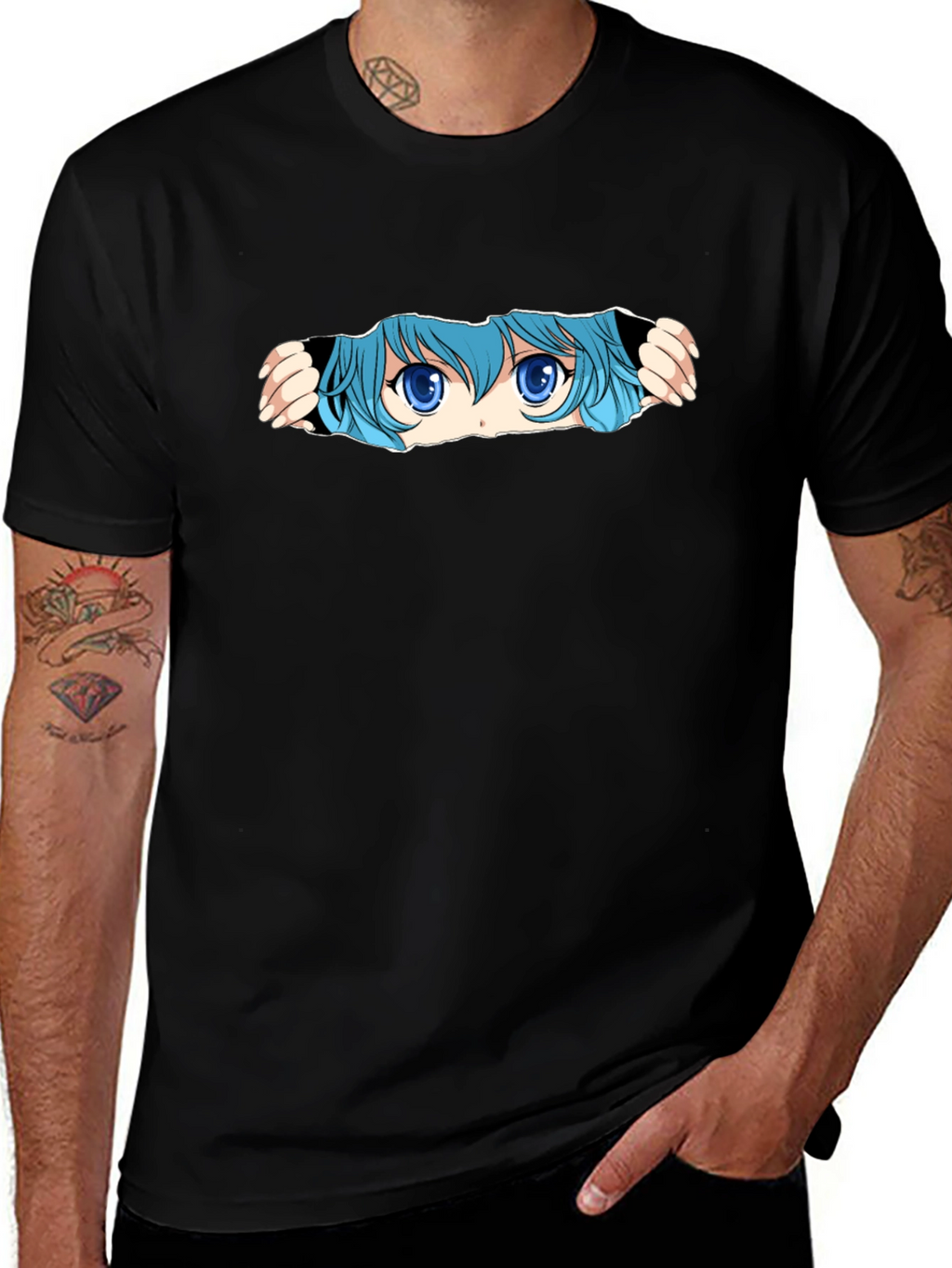 Anime Eyes Graphic Black T-Shirt