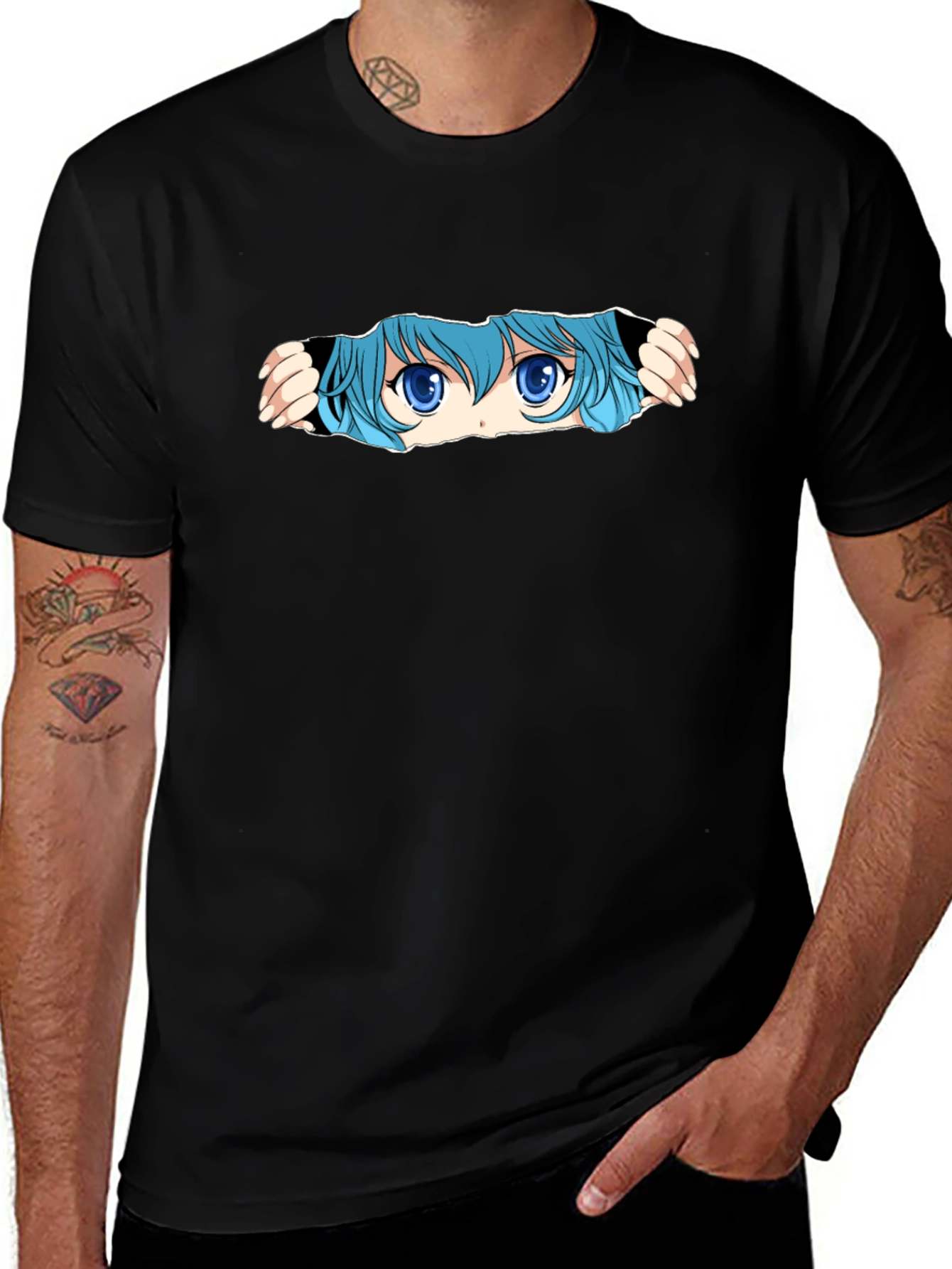 Anime Eyes Graphic Black T-Shirt