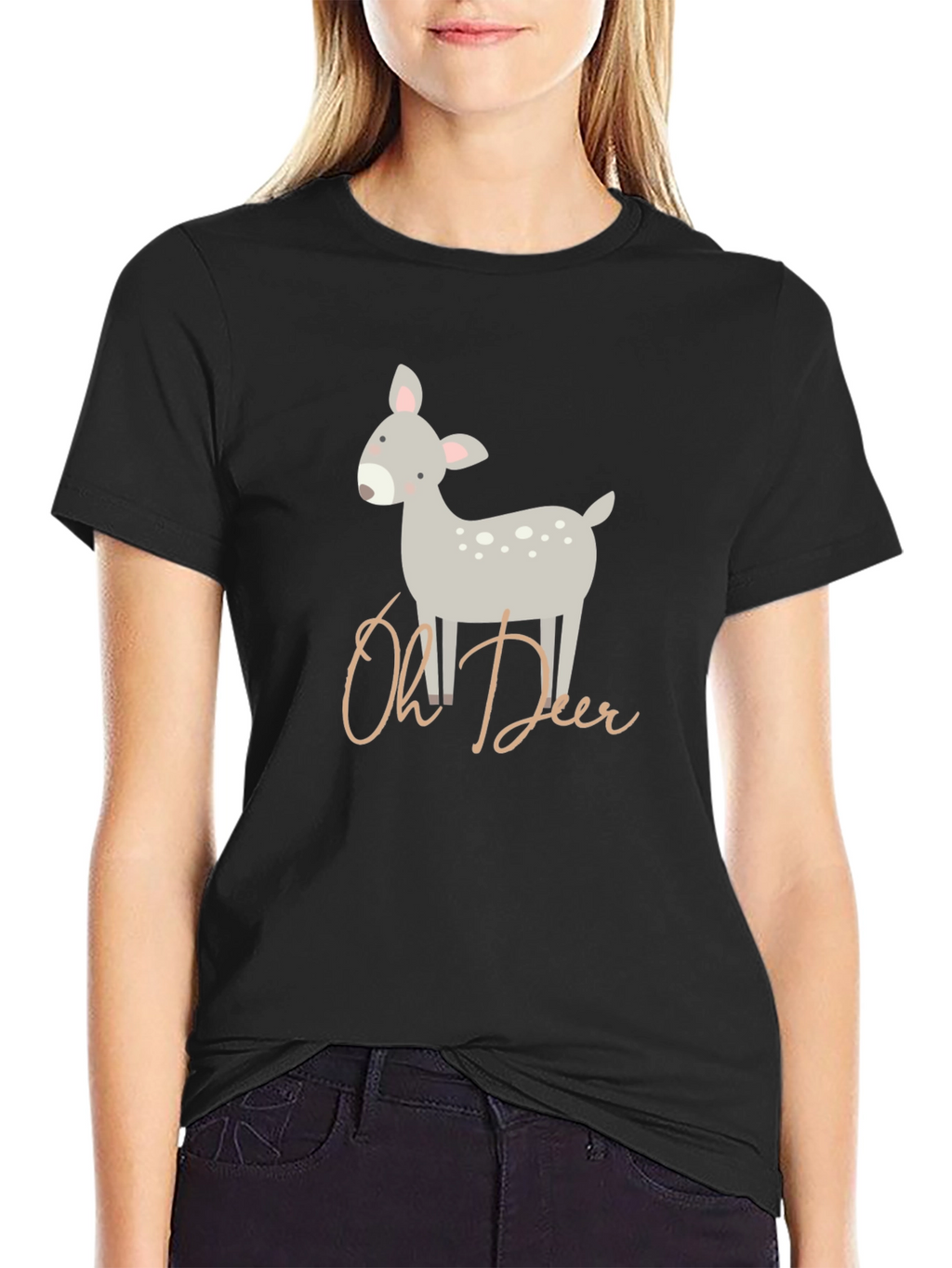 Oh Deer Cute Graphic Print T-Shirt