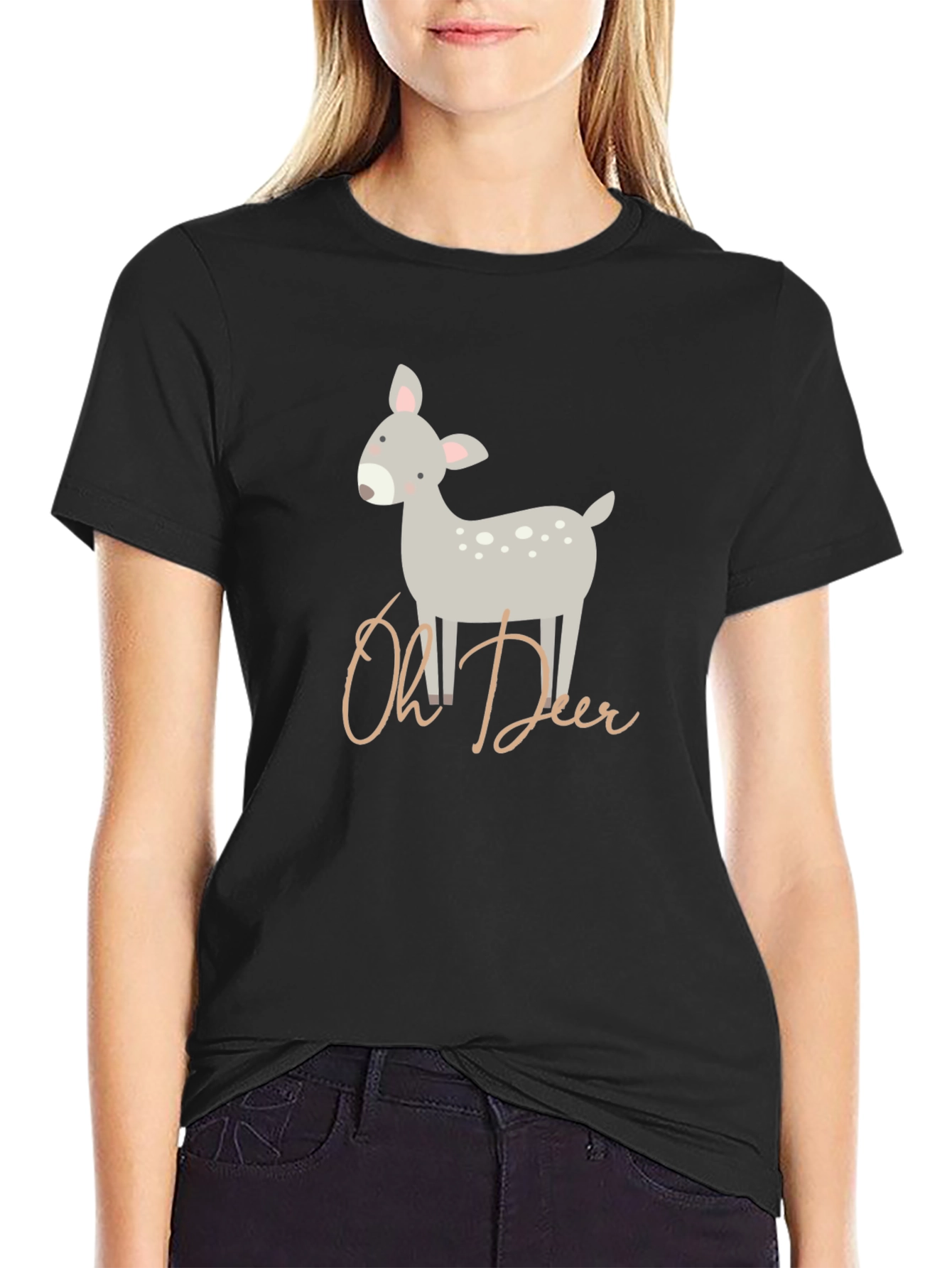 Oh Deer Cute Graphic Print T-Shirt